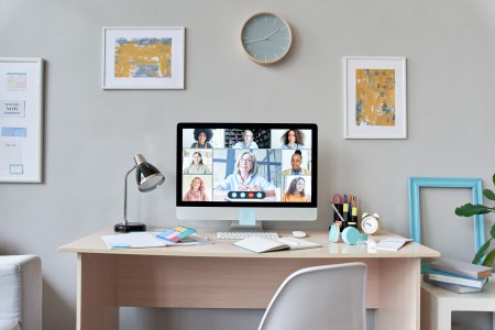 Home table with computer monitor distance group online lesson.